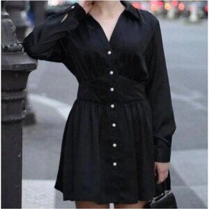 Zara Womens Satin Mini Dress Size M Black Long Sleeve